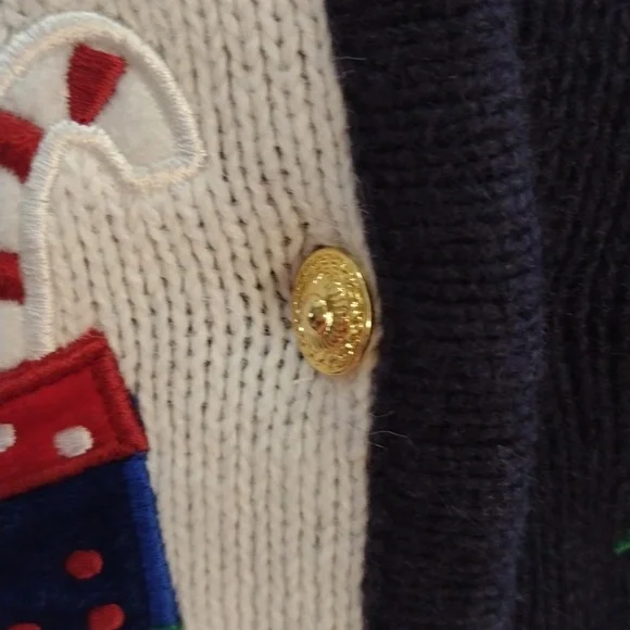 Women's Vintage Crystal Kobe Christmas Button Up Cardigan XL - Picture 7 of 8